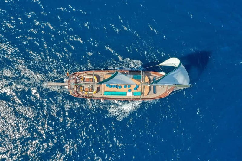 Barcelona Sailing Cruise - Entering the Barcelona harbor on a classic wooden Turkish Gulet