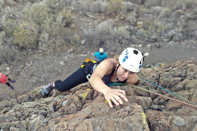 Climbing + Zipline + Via Ferrata + Cave. Adventure route in Gran Canaria - Zipline Finale: The 50-Meter Flight and a Rocky Climb Up